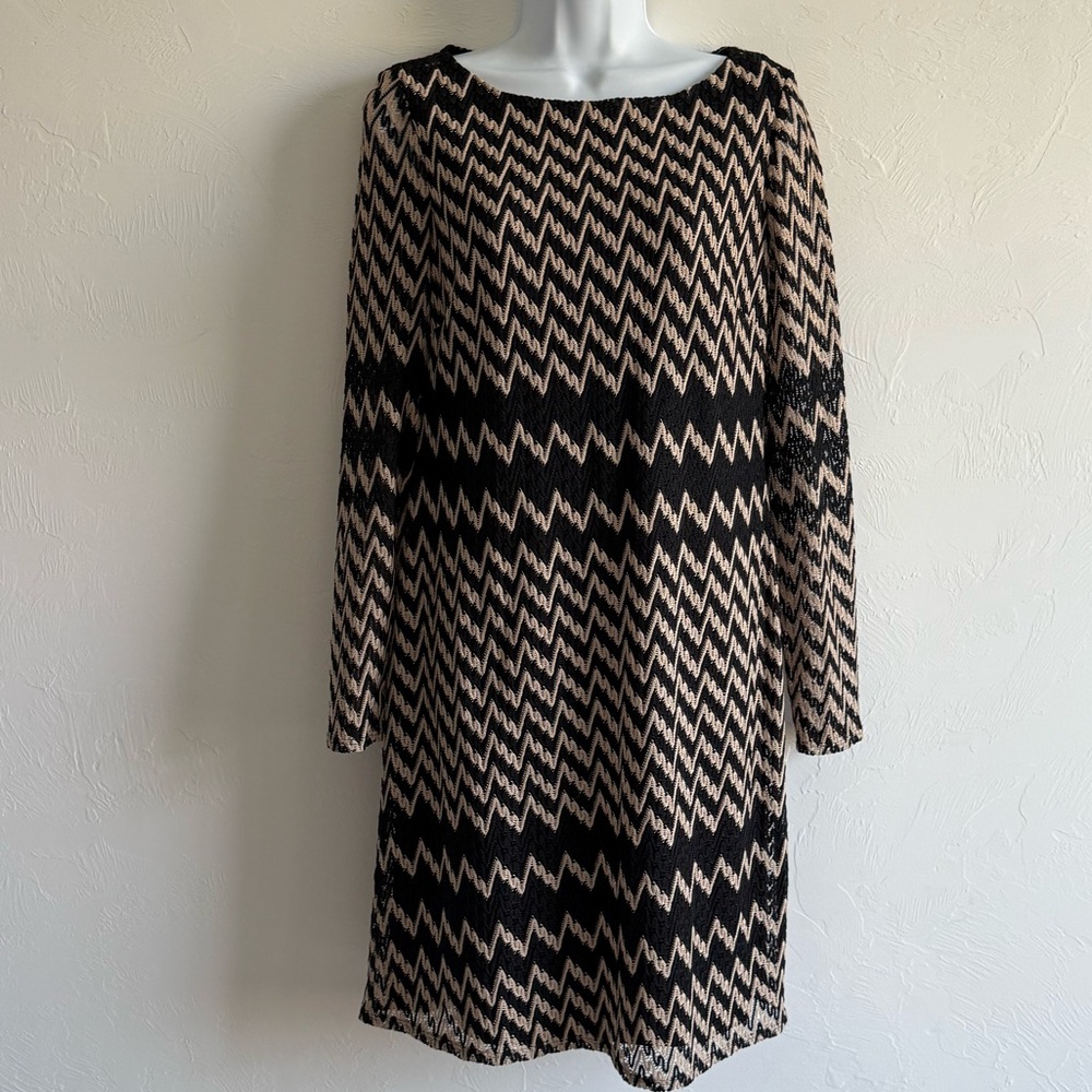 Jessica Howard Black and Beige Long Sleeve Sheath Dress 016